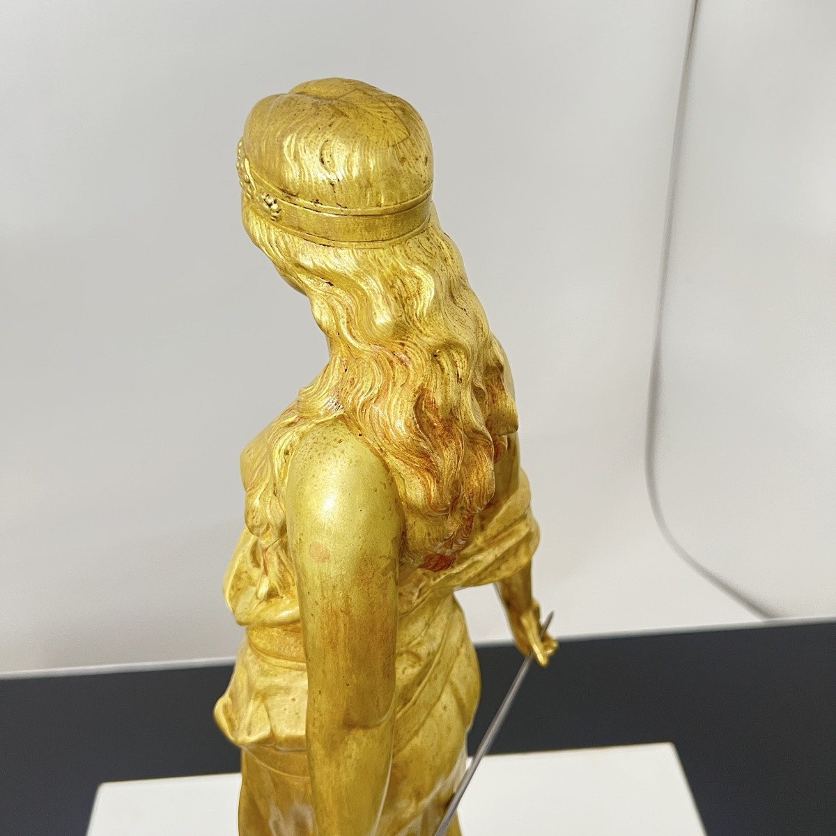 Sculpture Jugendstil 'Judith', Signée E. Tell, Bronze Doré, Autriche Vers 1910-photo-6