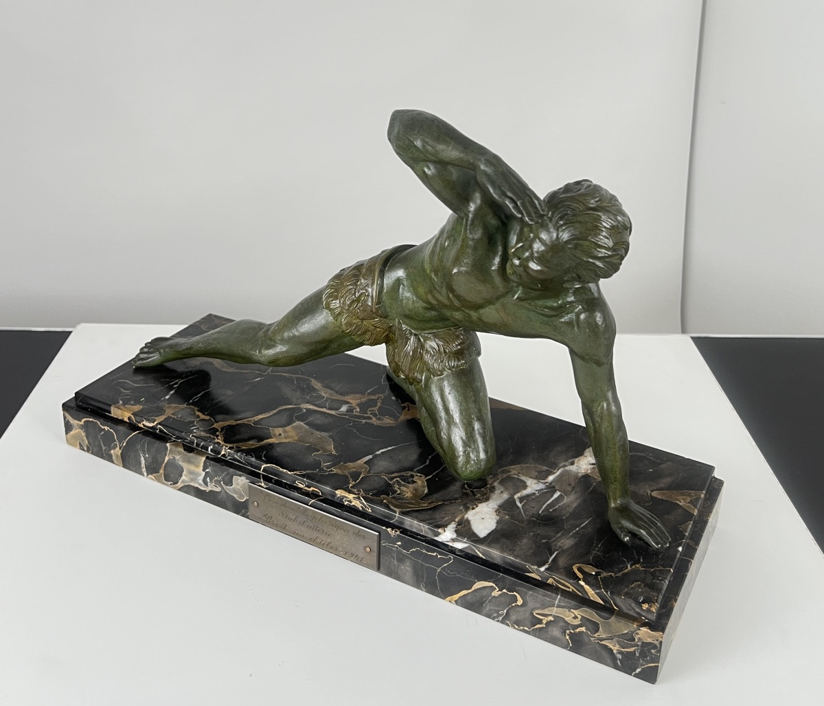 Art Deco Sculpture By Jean De Roncourt, Bronze, Marble, France Circa 1930-photo-1