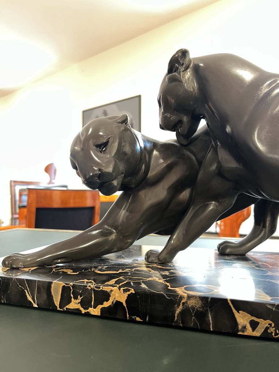 Pair Of Art Deco Panthers From Plagnet, France, Circa 1930-photo-5