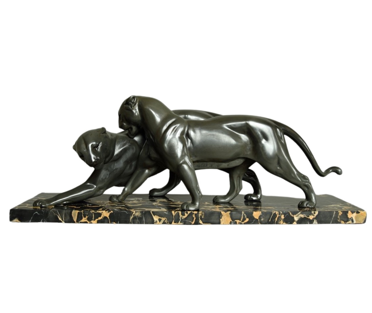 Pair Of Art Deco Panthers From Plagnet, France, Circa 1930