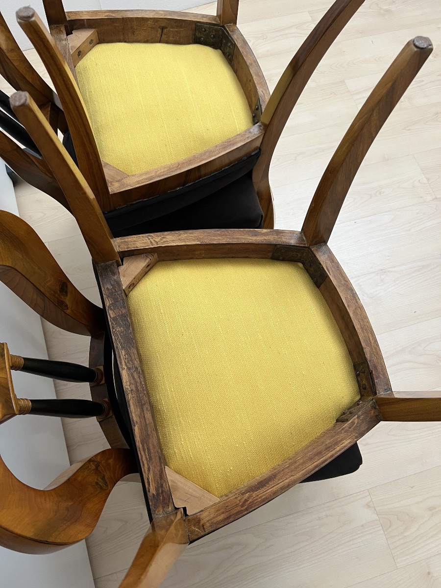 Ensemble de 4 chaises Biedermeier, noyer, daim brun, Allemagne vers 1825-photo-8