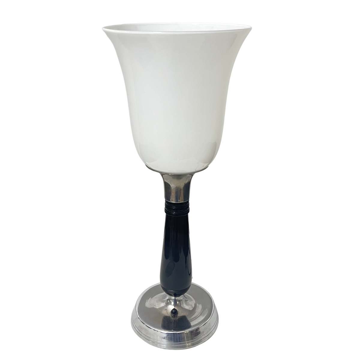 Petite lampe de table Art déco, laque noire et chrome, verre, France vers 1930