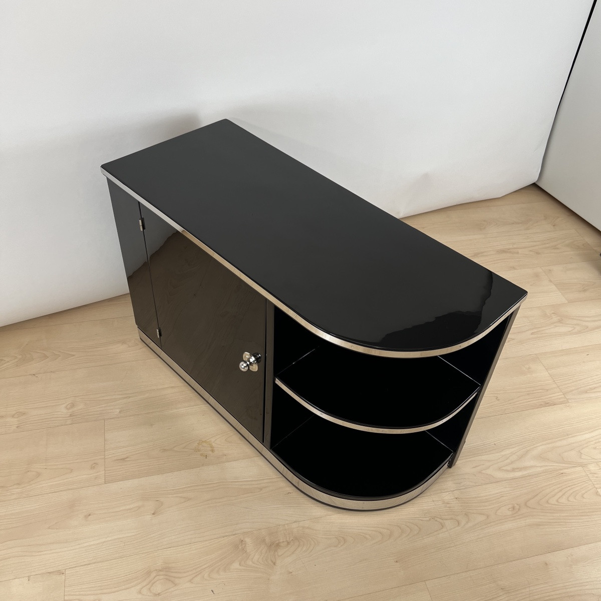 Art Deco Low Sideboard, Black Lacquer, Metal, France Circa 1930-photo-4