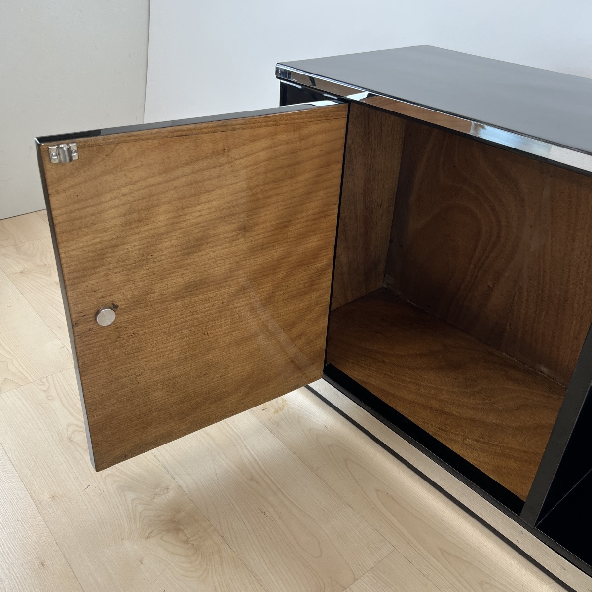 Art Deco Low Sideboard, Black Lacquer, Metal, France Circa 1930-photo-4
