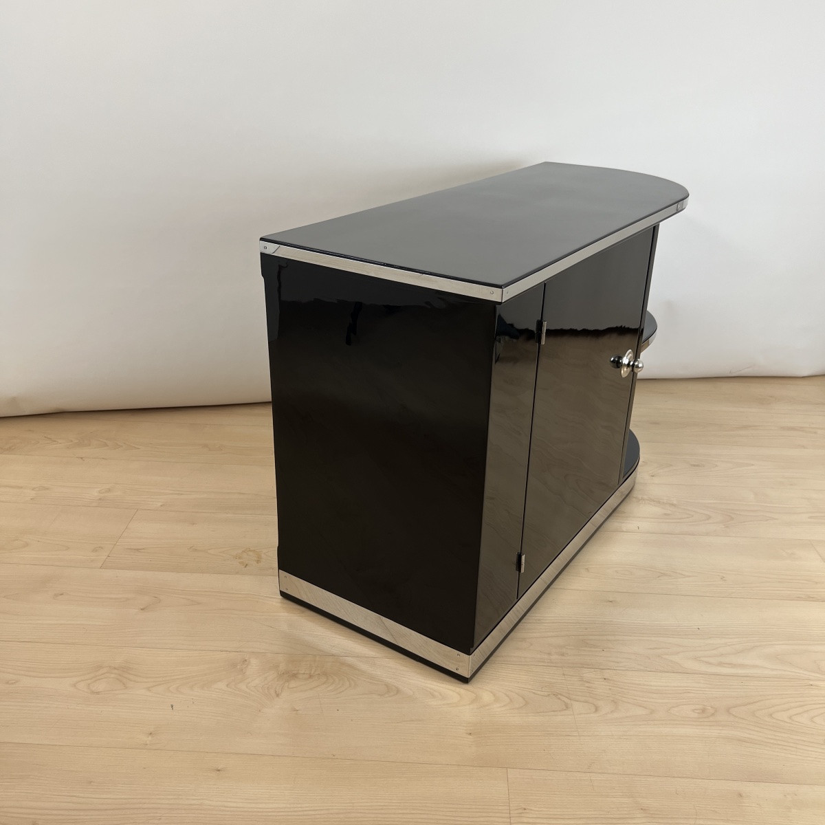 Art Deco Low Sideboard, Black Lacquer, Metal, France Circa 1930-photo-8