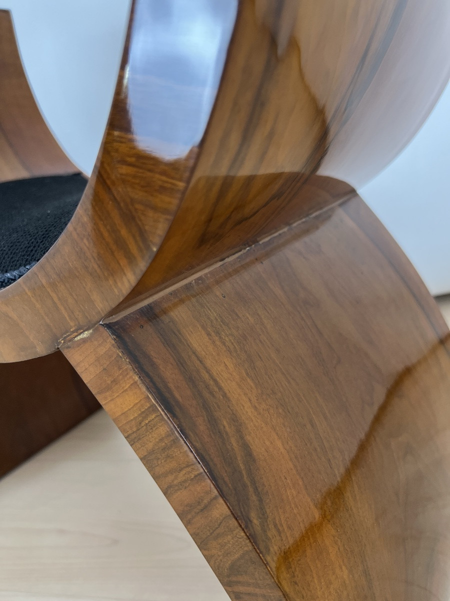 Tabouret Art Déco, placage de noyer, tissu noir, Italie vers 1930-photo-2