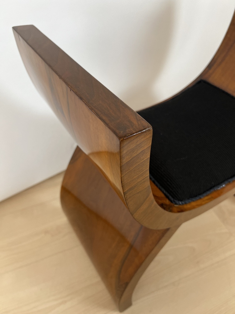Tabouret Art Déco, placage de noyer, tissu noir, Italie vers 1930-photo-5