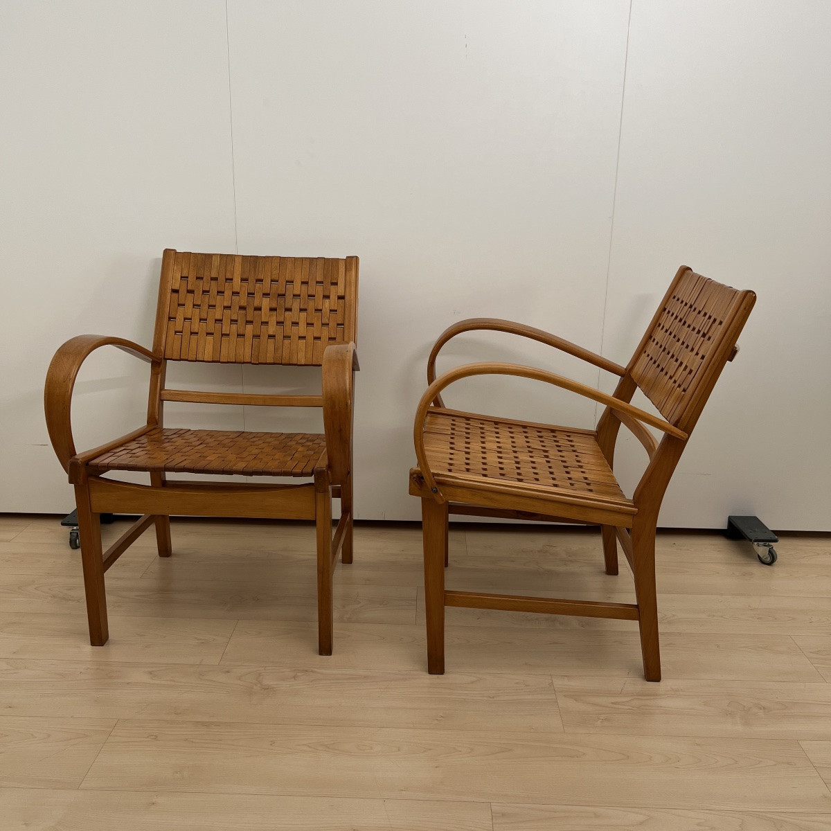 Pair Of 'gelenka' Armchairs, Solid Beech, Germany, Circa 1950-photo-3