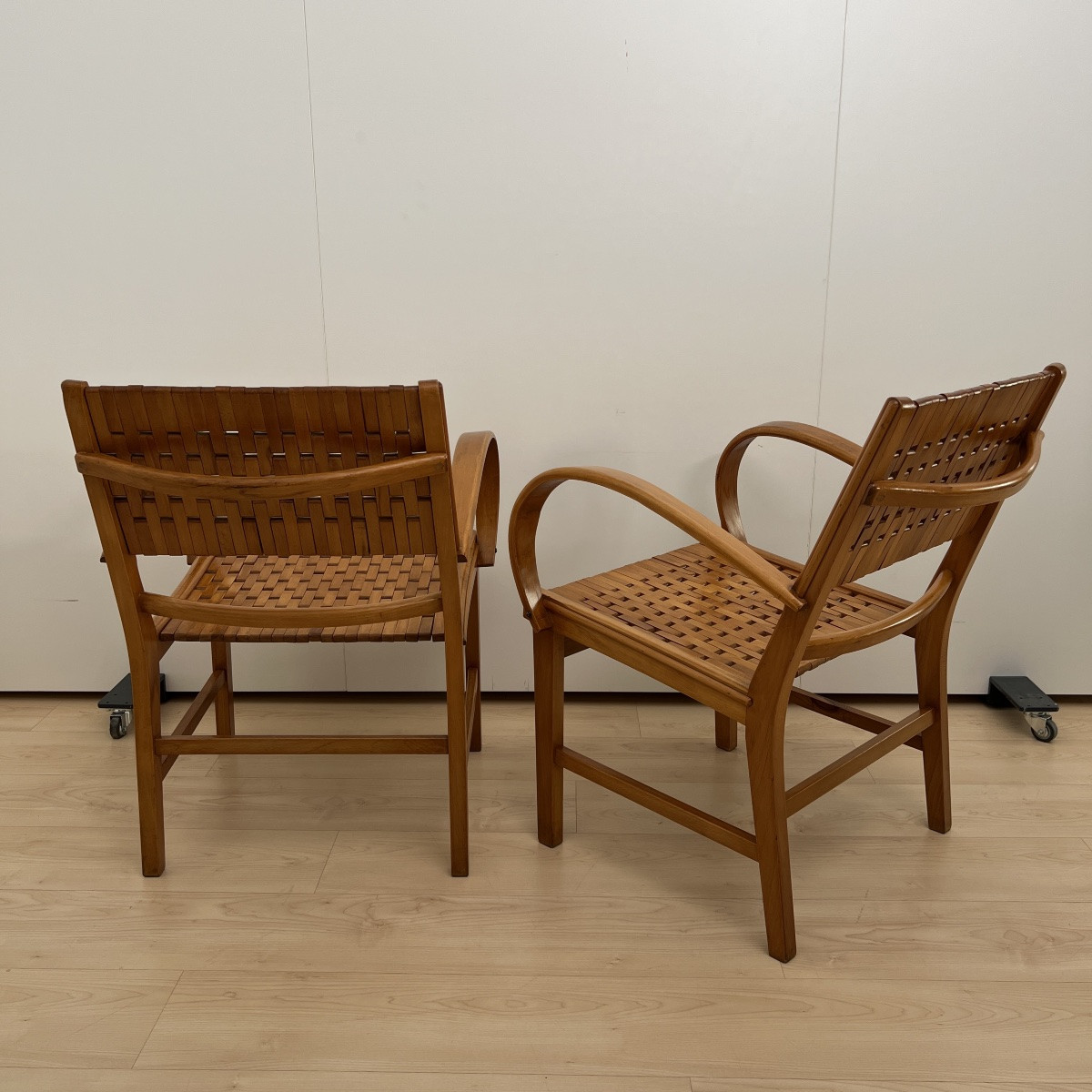 Pair Of 'gelenka' Armchairs, Solid Beech, Germany, Circa 1950-photo-4