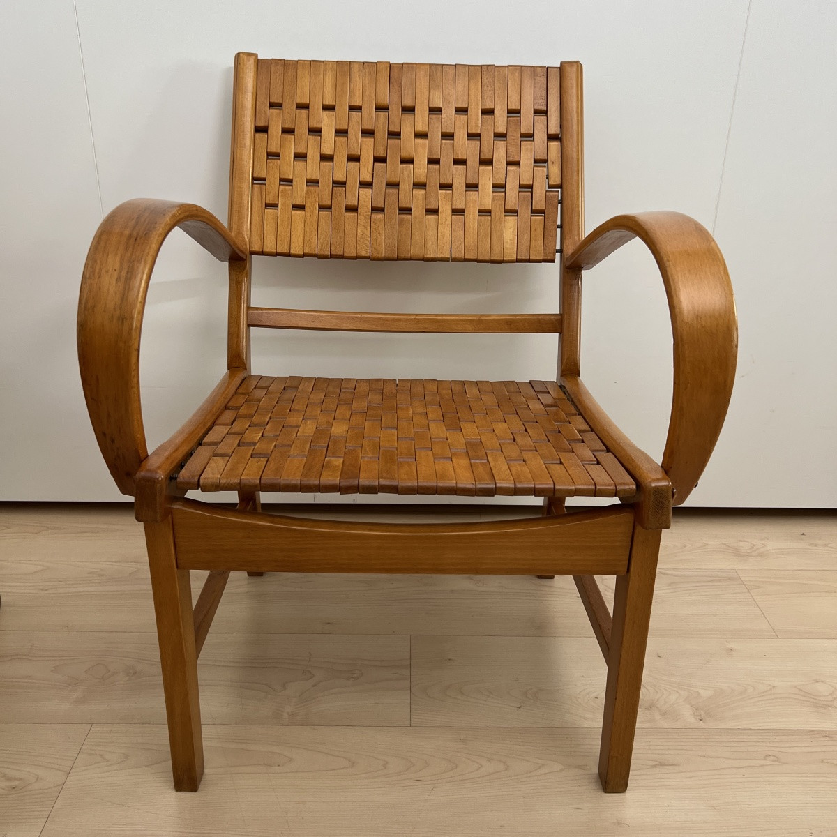 Pair Of 'gelenka' Armchairs, Solid Beech, Germany, Circa 1950-photo-1