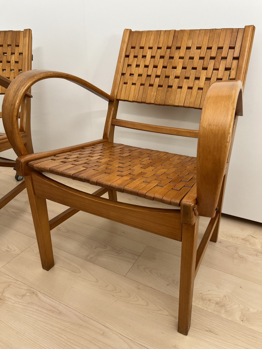 Pair Of 'gelenka' Armchairs, Solid Beech, Germany, Circa 1950-photo-2