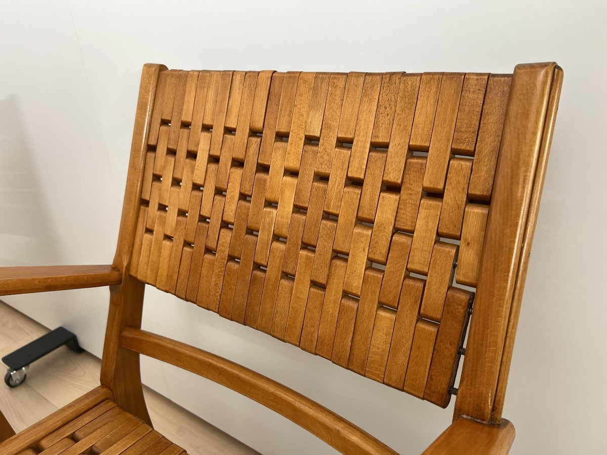 Pair Of 'gelenka' Armchairs, Solid Beech, Germany, Circa 1950-photo-3