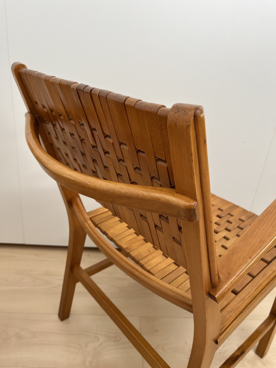 Pair Of 'gelenka' Armchairs, Solid Beech, Germany, Circa 1950-photo-5