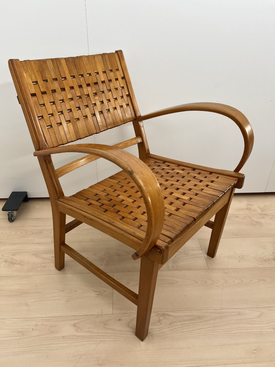 Pair Of 'gelenka' Armchairs, Solid Beech, Germany, Circa 1950-photo-6