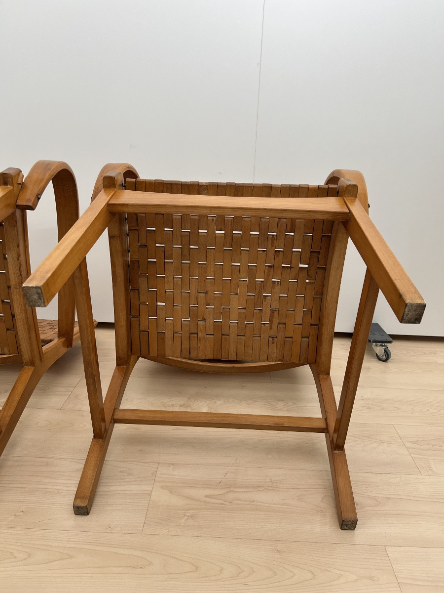 Pair Of 'gelenka' Armchairs, Solid Beech, Germany, Circa 1950-photo-7