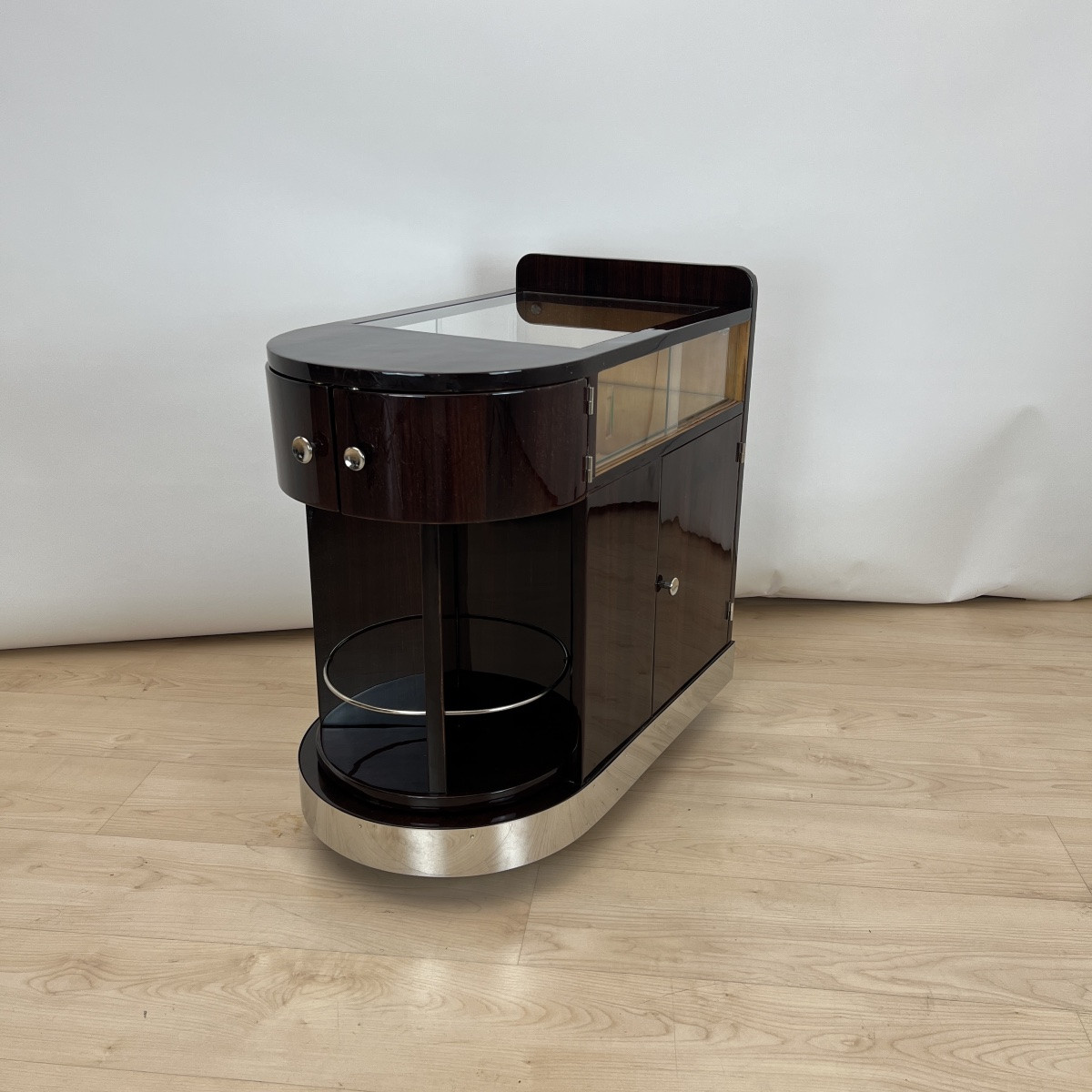 Art Deco Lacquered Rosewood Bar Cart With Swivel Compartment, France, Circa 1930-photo-2