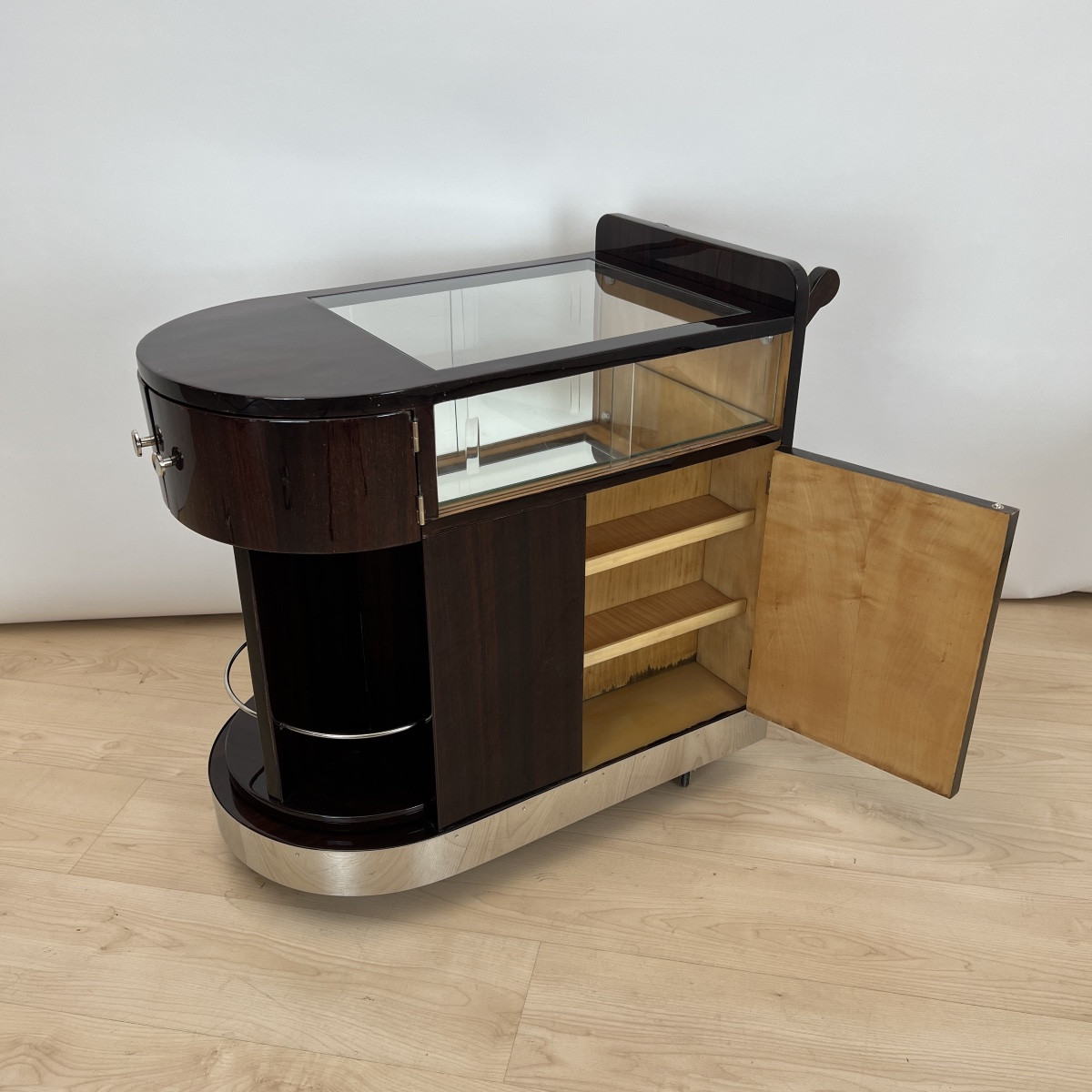 Art Deco Lacquered Rosewood Bar Cart With Swivel Compartment, France, Circa 1930-photo-3