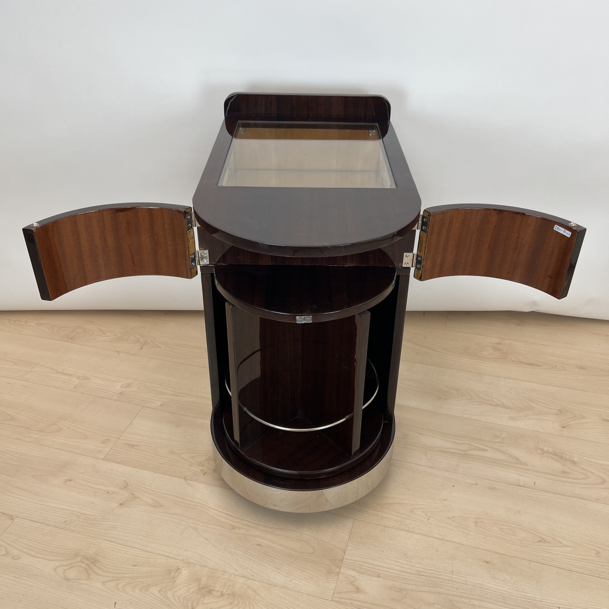 Art Deco Lacquered Rosewood Bar Cart With Swivel Compartment, France, Circa 1930-photo-4