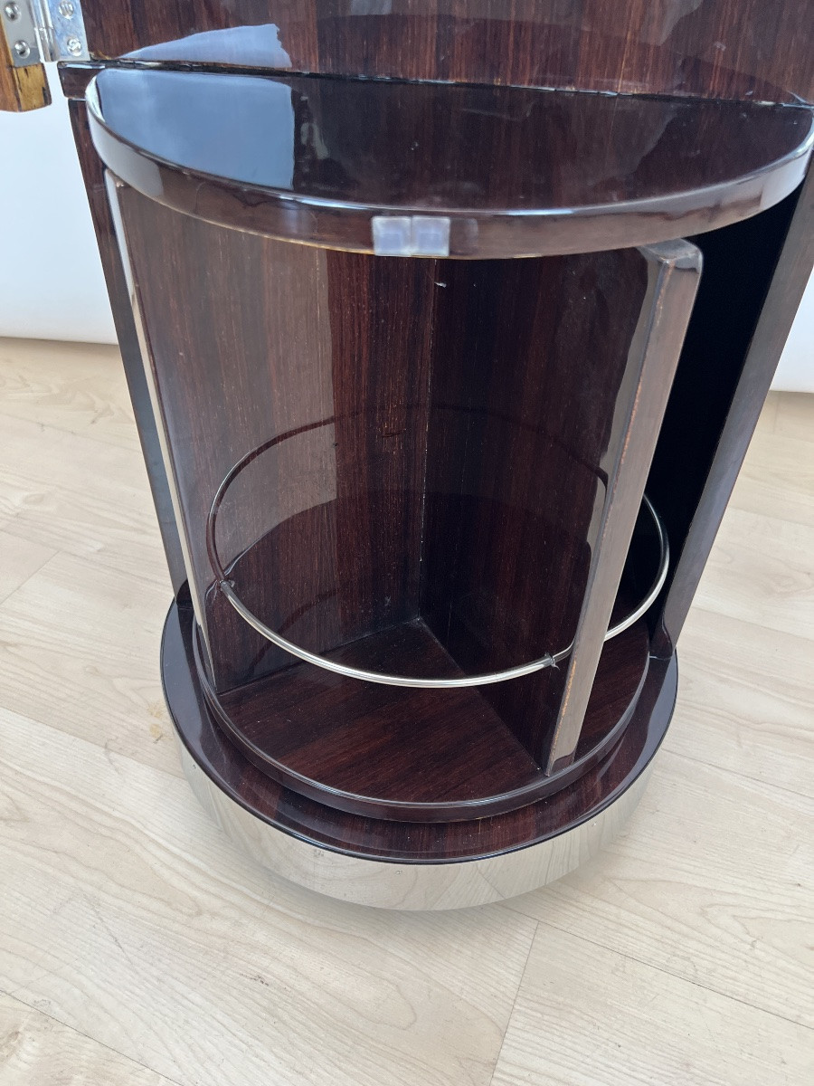 Art Deco Lacquered Rosewood Bar Cart With Swivel Compartment, France, Circa 1930-photo-1