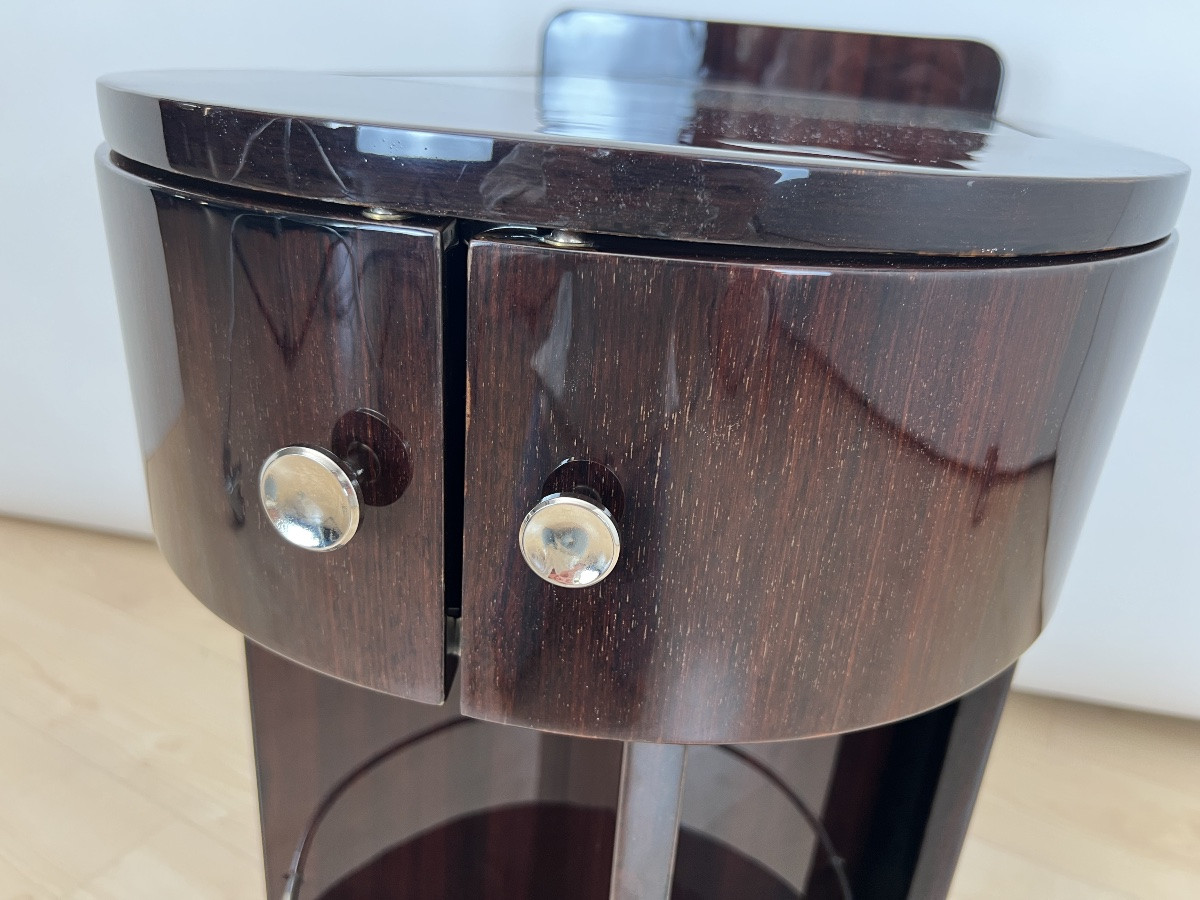 Art Deco Lacquered Rosewood Bar Cart With Swivel Compartment, France, Circa 1930-photo-3