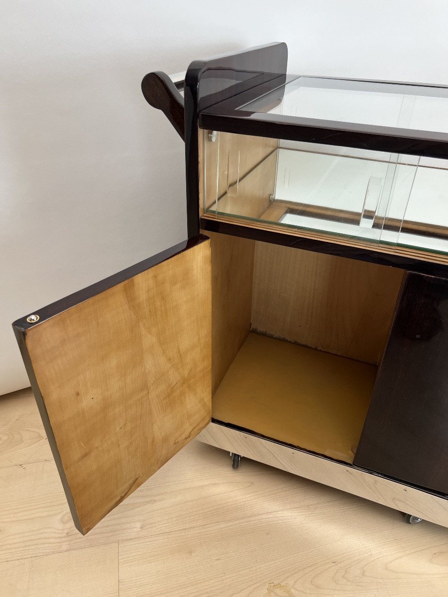 Art Deco Lacquered Rosewood Bar Cart With Swivel Compartment, France, Circa 1930-photo-6