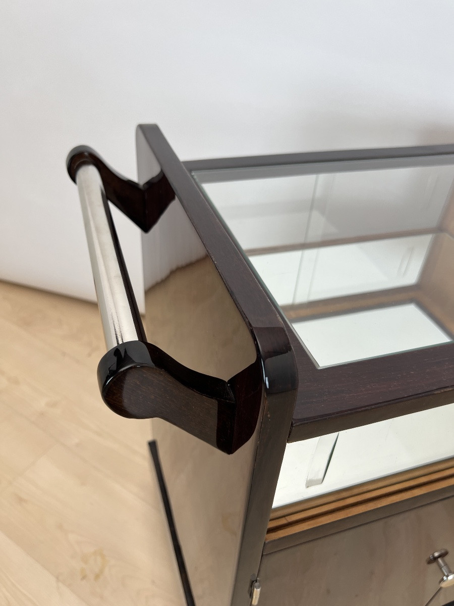 Art Deco Lacquered Rosewood Bar Cart With Swivel Compartment, France, Circa 1930-photo-7
