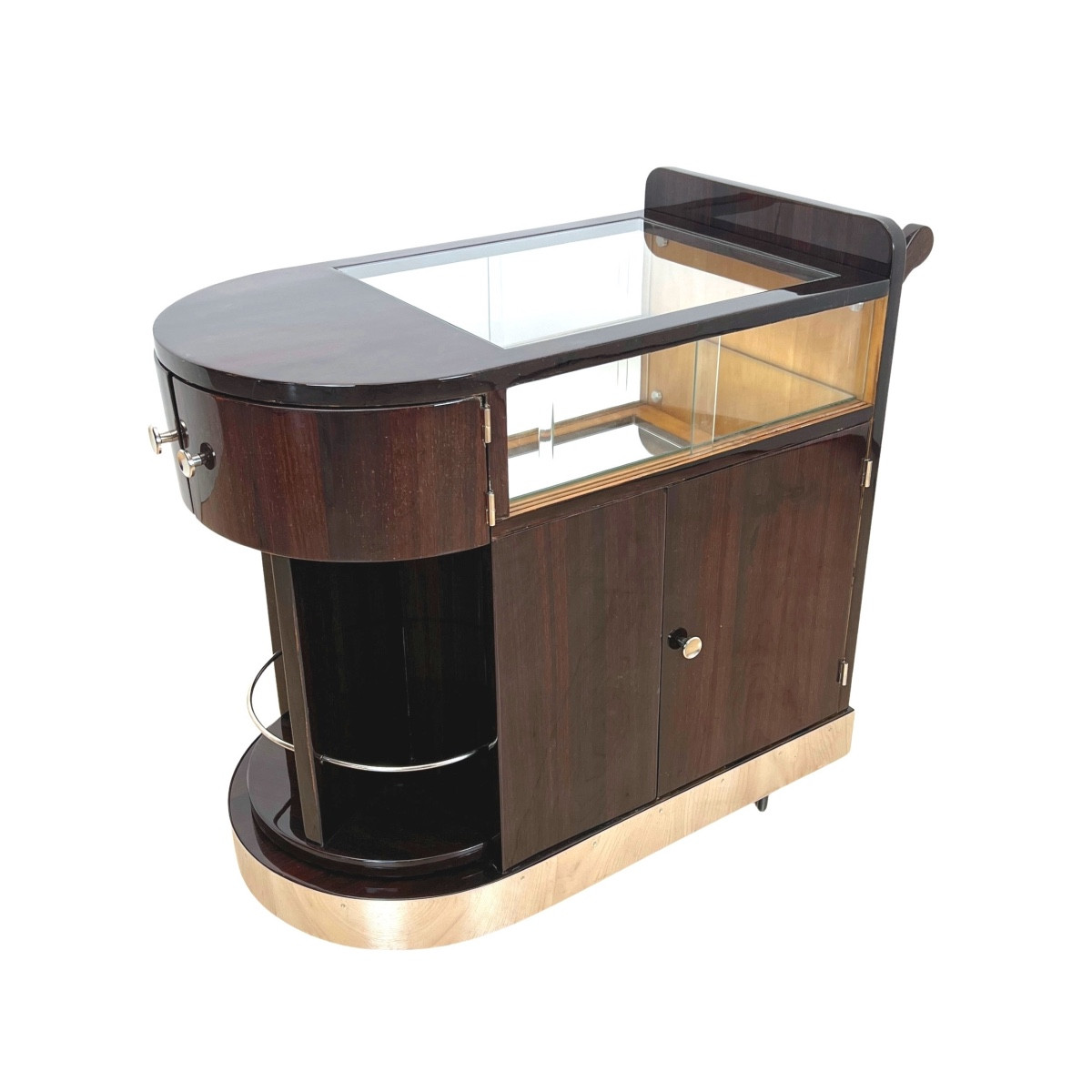 Art Deco Lacquered Rosewood Bar Cart With Swivel Compartment, France, Circa 1930