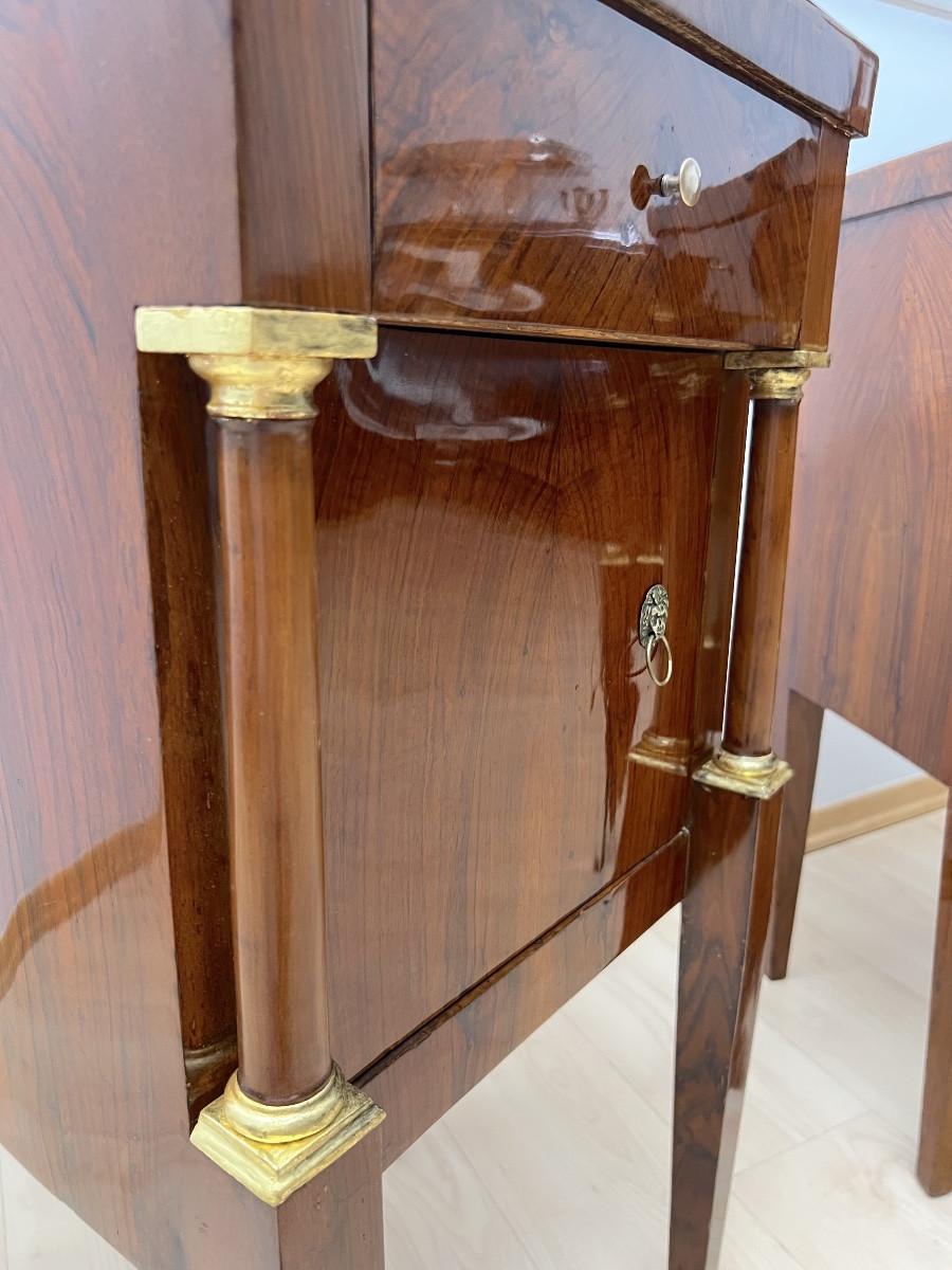 Empire Bedside Tables, Walnut, Columns, Brass, Italy, Circa 1810-photo-5