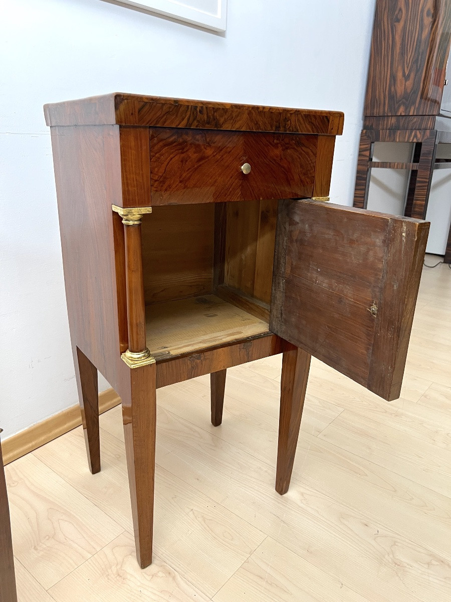 Empire Bedside Tables, Walnut, Columns, Brass, Italy, Circa 1810-photo-7