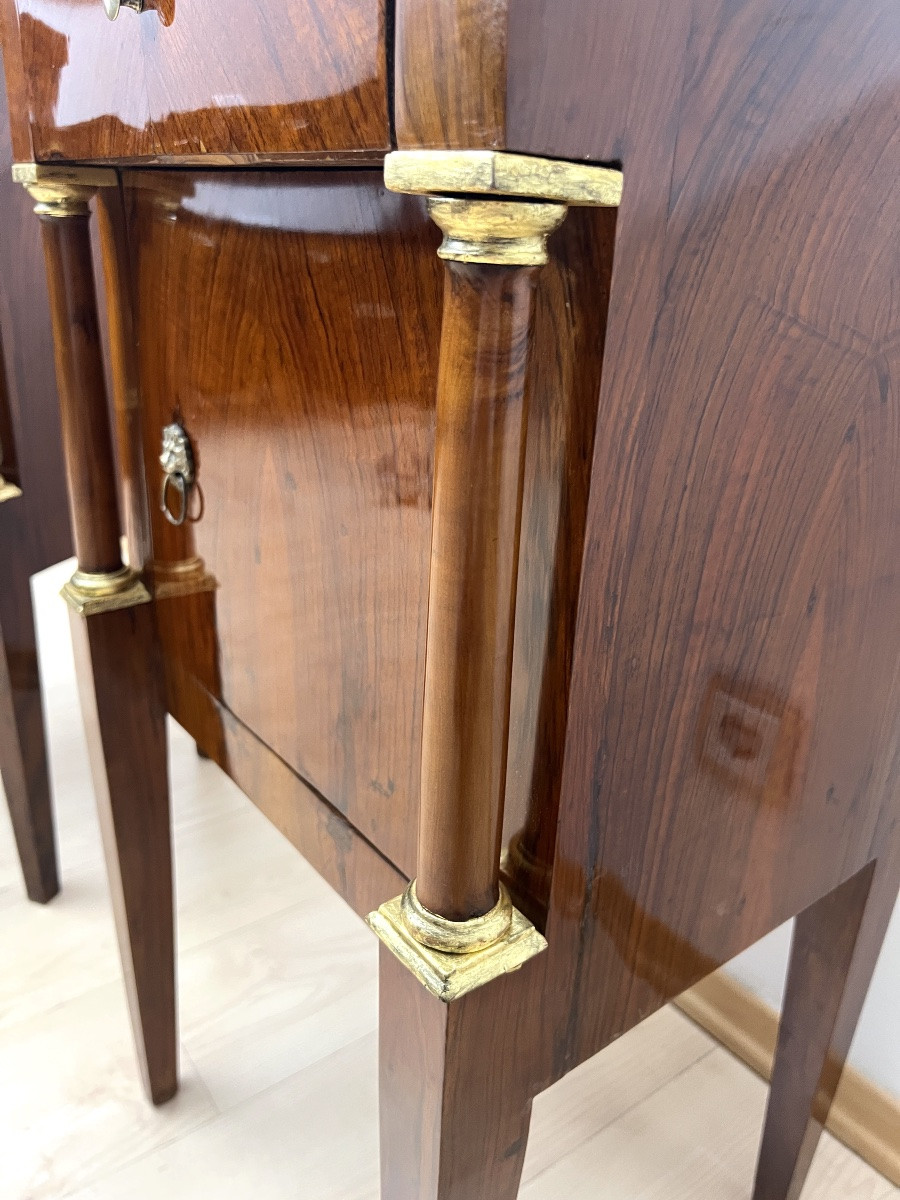 Empire Bedside Tables, Walnut, Columns, Brass, Italy, Circa 1810-photo-8