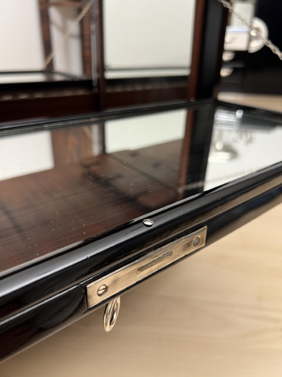 Art Deco Bar Cart, Piano Black Lacquer, Mahogany, Mirror, France, Circa 1930-photo-4