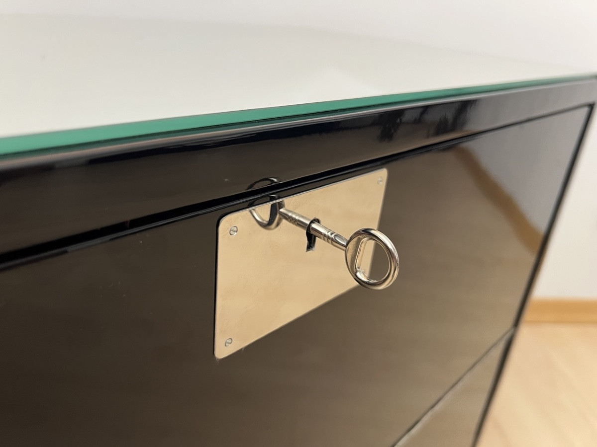 Art Deco Bar Cart, Piano Black Lacquer, Mahogany, Mirror, France, Circa 1930-photo-7