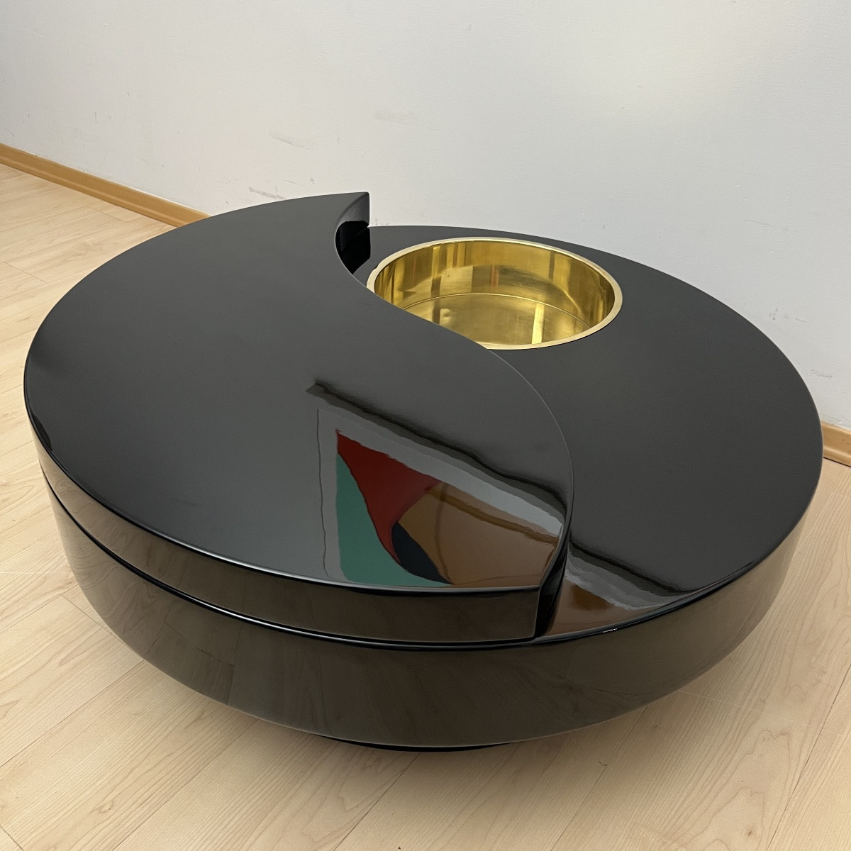 Willy Rizzo Design Coffee Table 'yin Yang', Black Lacquer And Brass, Italy, Circa 1970-photo-4
