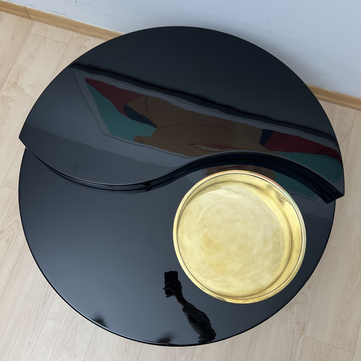 Willy Rizzo Design Coffee Table 'yin Yang', Black Lacquer And Brass, Italy, Circa 1970-photo-6