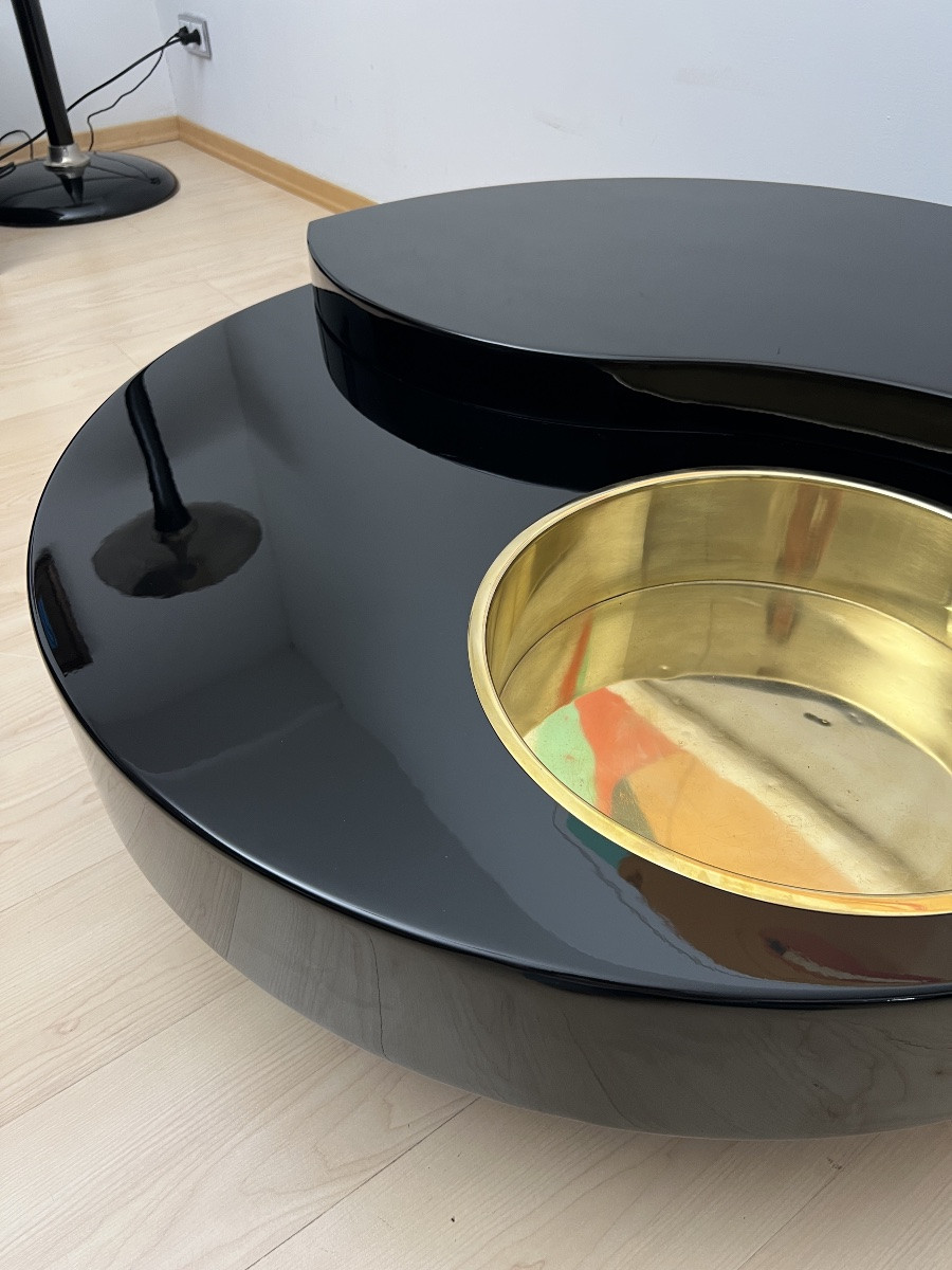 Willy Rizzo Design Coffee Table 'yin Yang', Black Lacquer And Brass, Italy, Circa 1970-photo-8