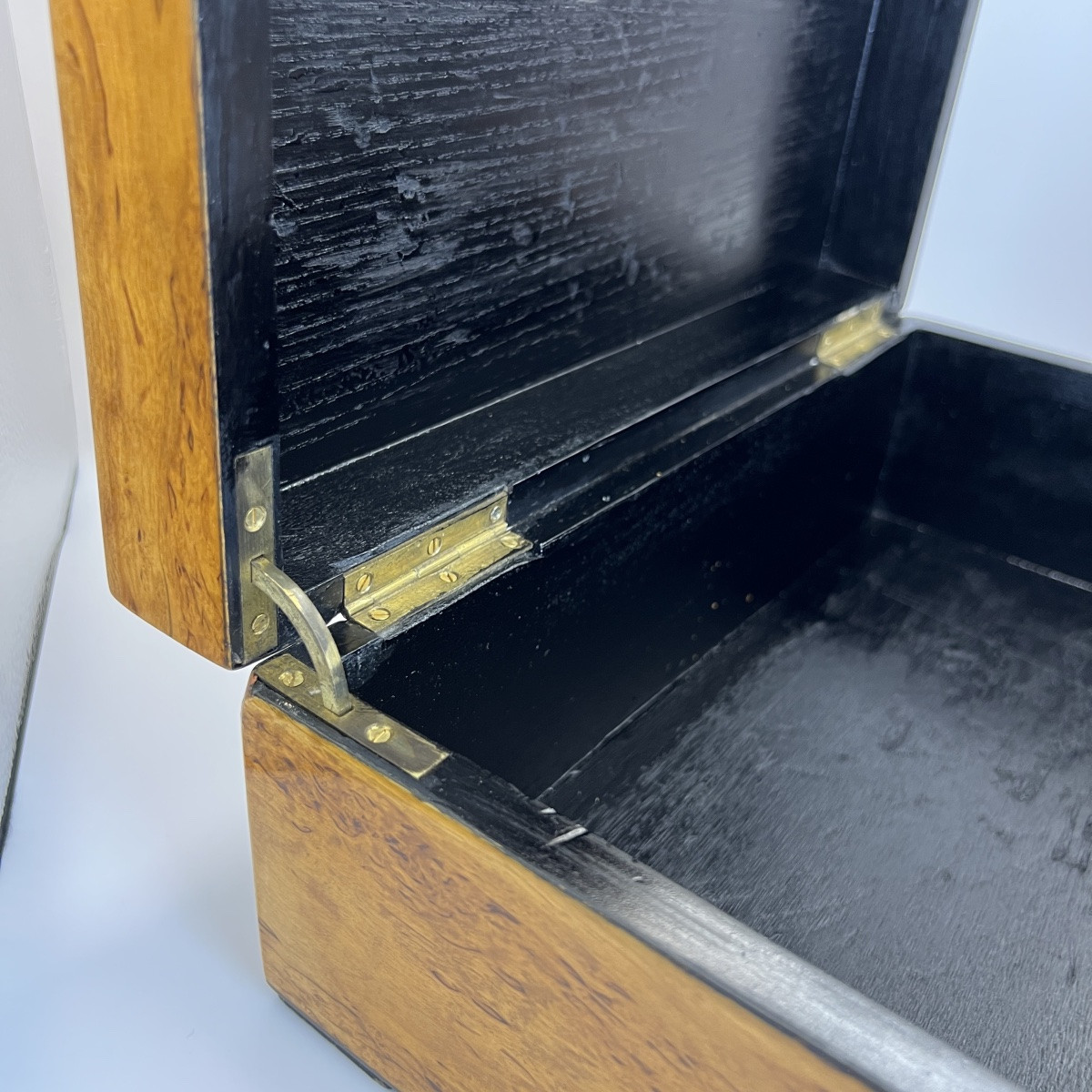 Coffret Biedermeier, bouleau glacé, Laiton, Allemagne, vers 1840-photo-4