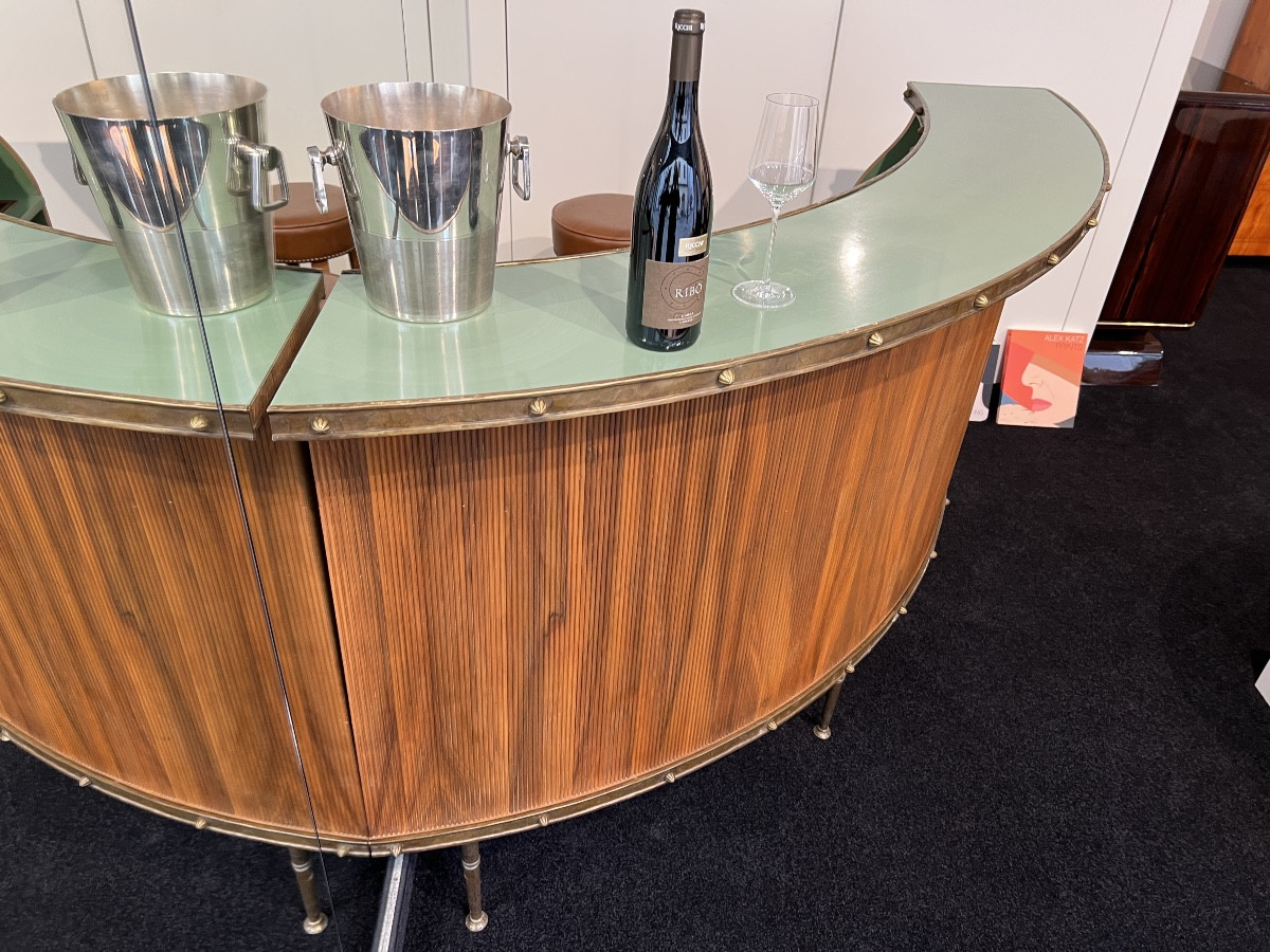 Mid-Century Bar d'angle, Teck, Laiton, Afrique du Sud, vers 1950-photo-3