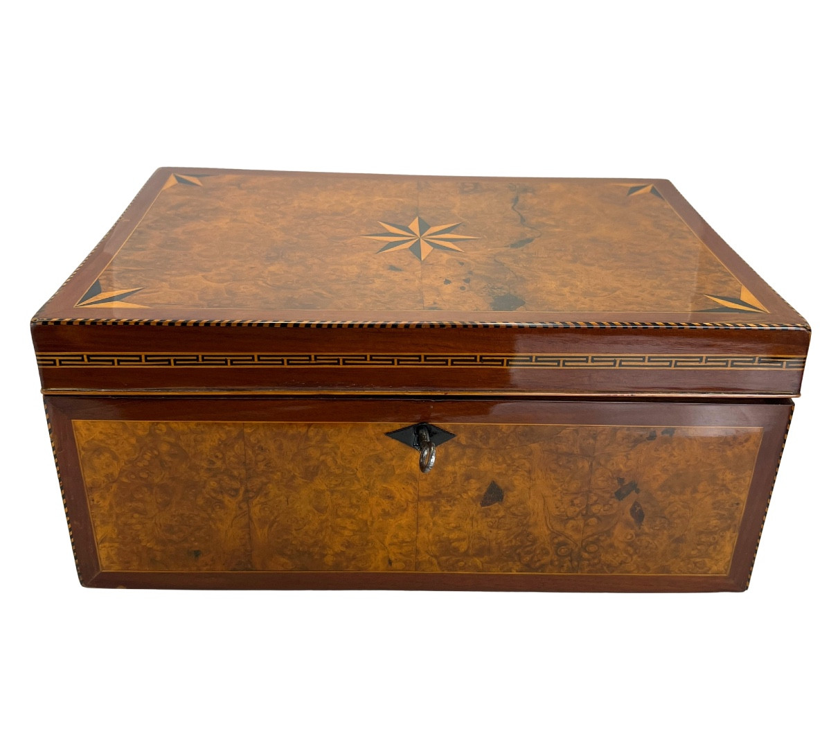 Biedermeier Box, Mahogany, Root Wood, Oak, Marquetry, Southern Germany, Circa 1840