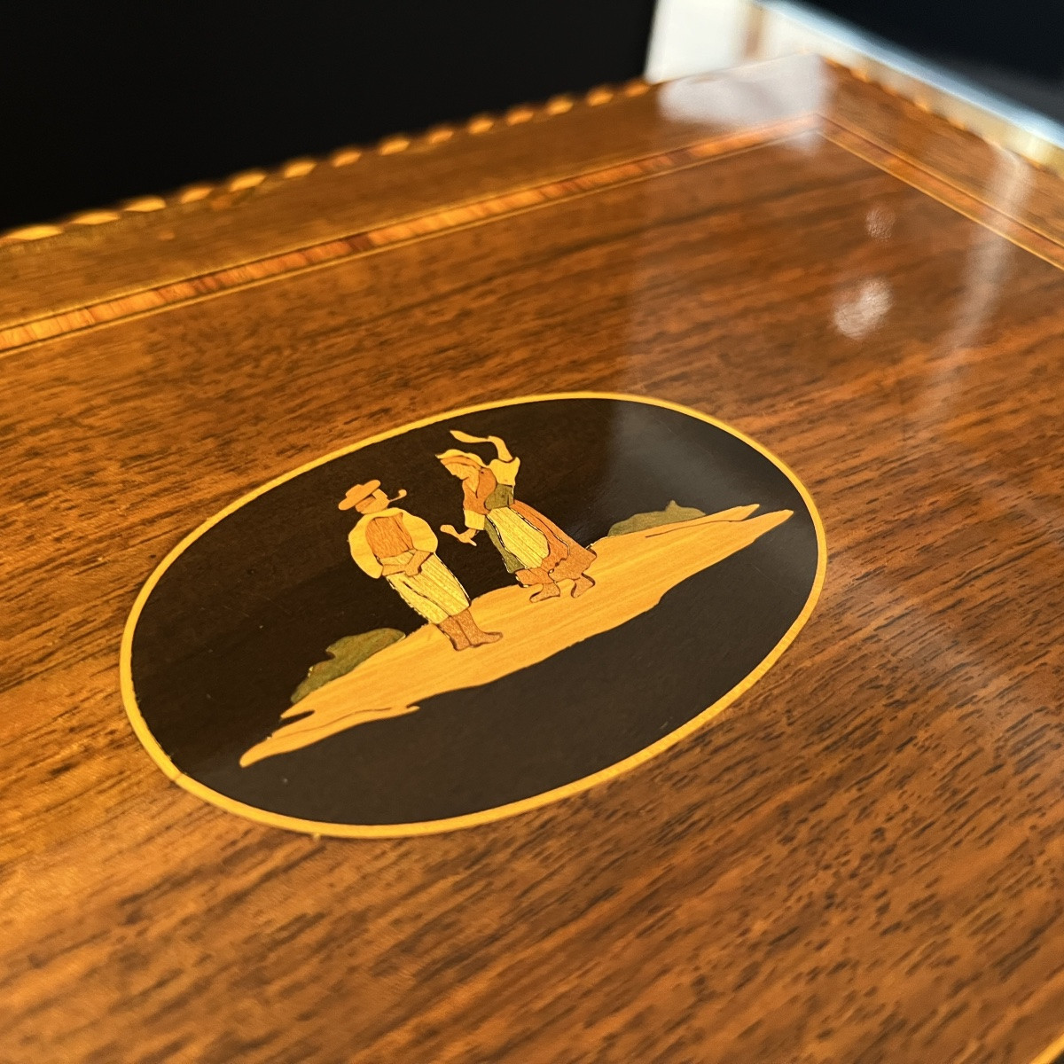 Biedermeier Box, Walnut On Oak, Marquetry, Southern Germany, Circa 1850-photo-4