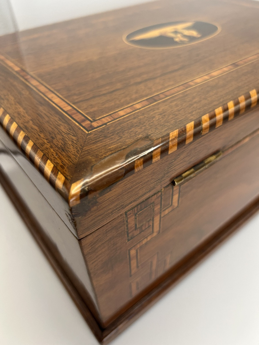 Biedermeier Box, Walnut On Oak, Marquetry, Southern Germany, Circa 1850-photo-8