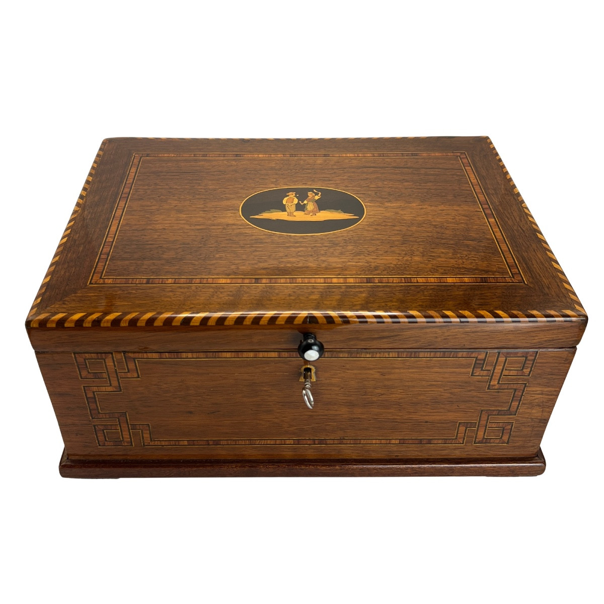 Biedermeier Box, Walnut On Oak, Marquetry, Southern Germany, Circa 1850