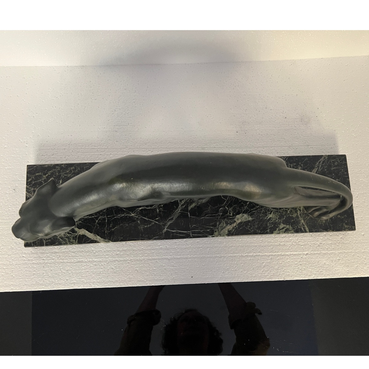 Panthère Art déco en bronze et marbre, signée Secondo, France, vers 1930-photo-1