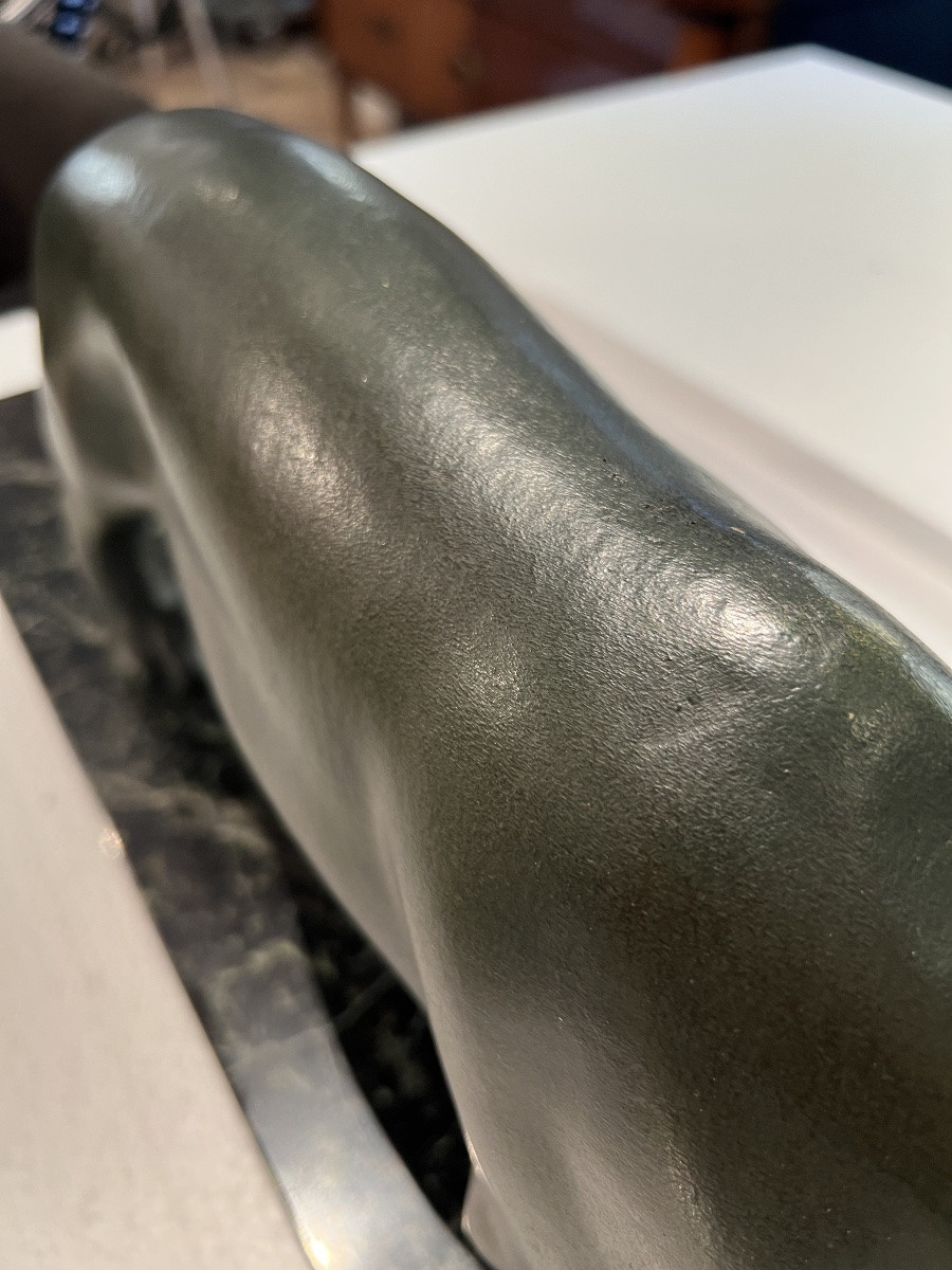 Panthère Art déco en bronze et marbre, signée Secondo, France, vers 1930-photo-5