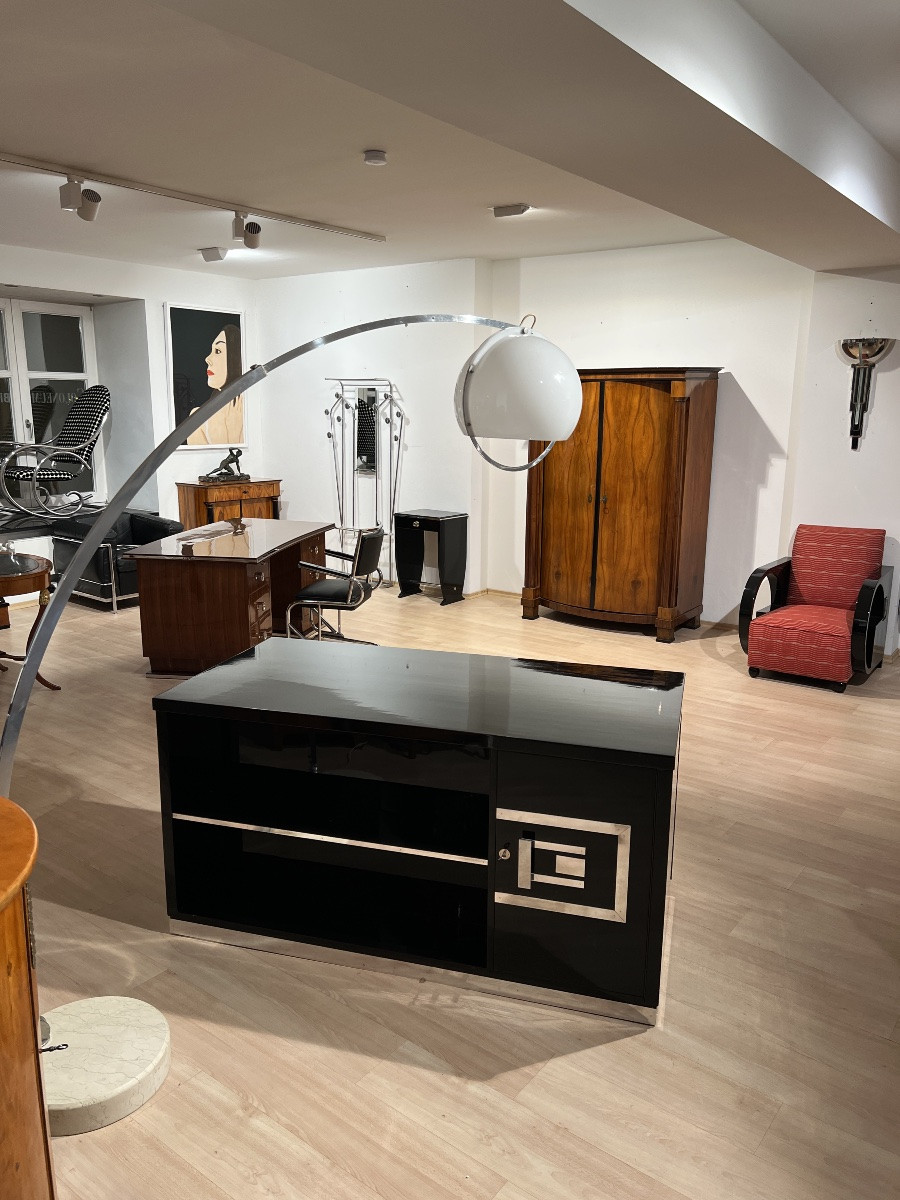 Art Deco Desk, Black Lacquer, Walnut, Metal, France, Circa 1930/40-photo-4