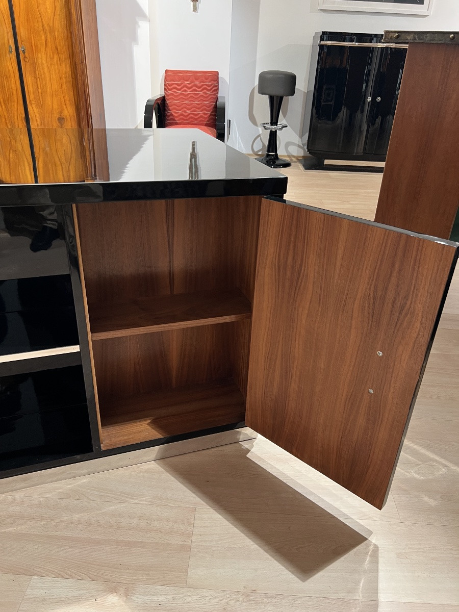 Art Deco Desk, Black Lacquer, Walnut, Metal, France, Circa 1930/40-photo-5