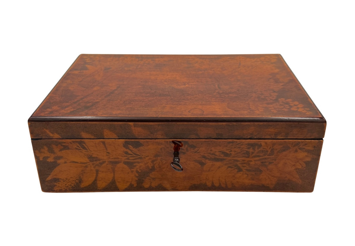 Late Biedermeier Jewelry Box, Beechwood, Printed, Germany, Circa 1840