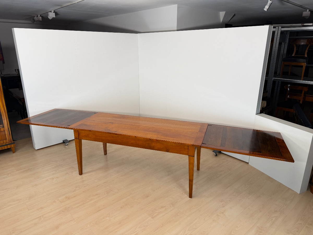 Table à rallonges Biedermeier, bois de cerisier, châtaignier, France, vers 1820-photo-2