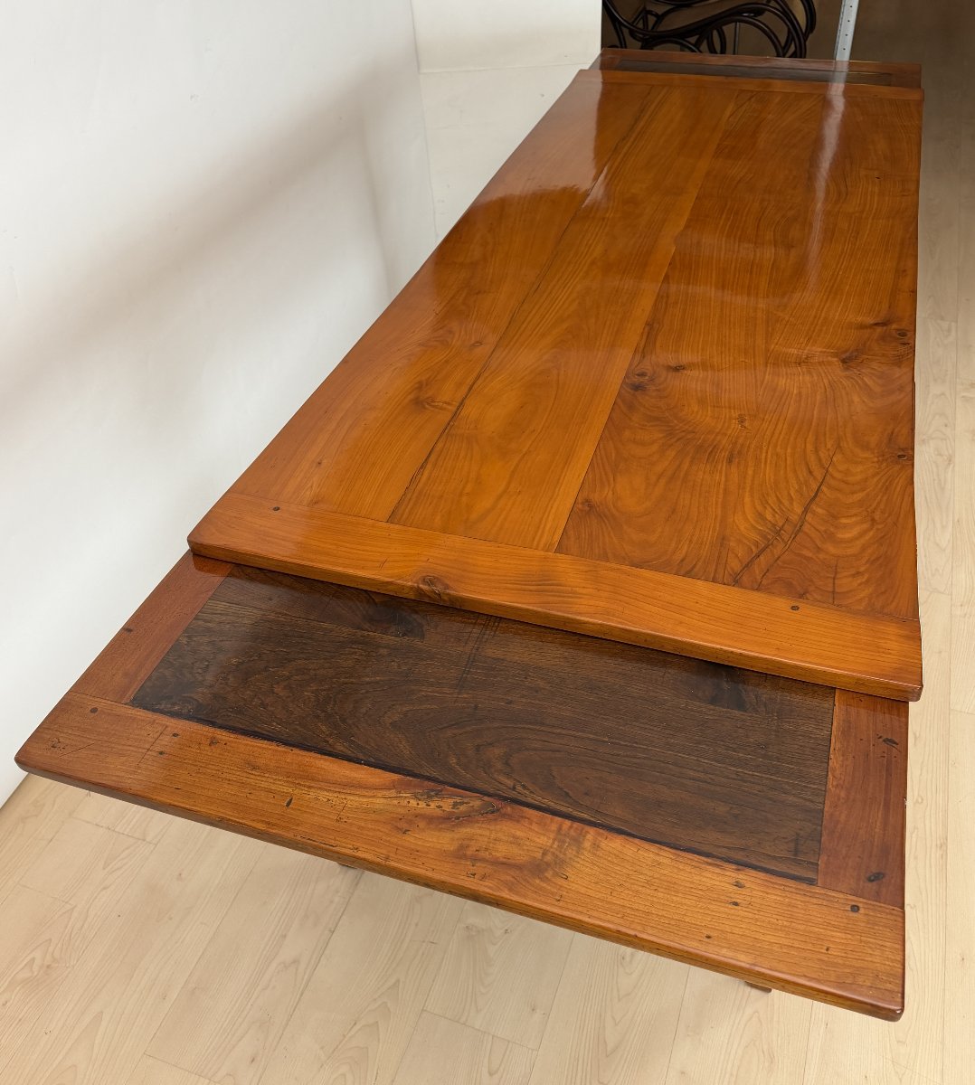 Table à rallonges Biedermeier, bois de cerisier, châtaignier, France, vers 1820-photo-2