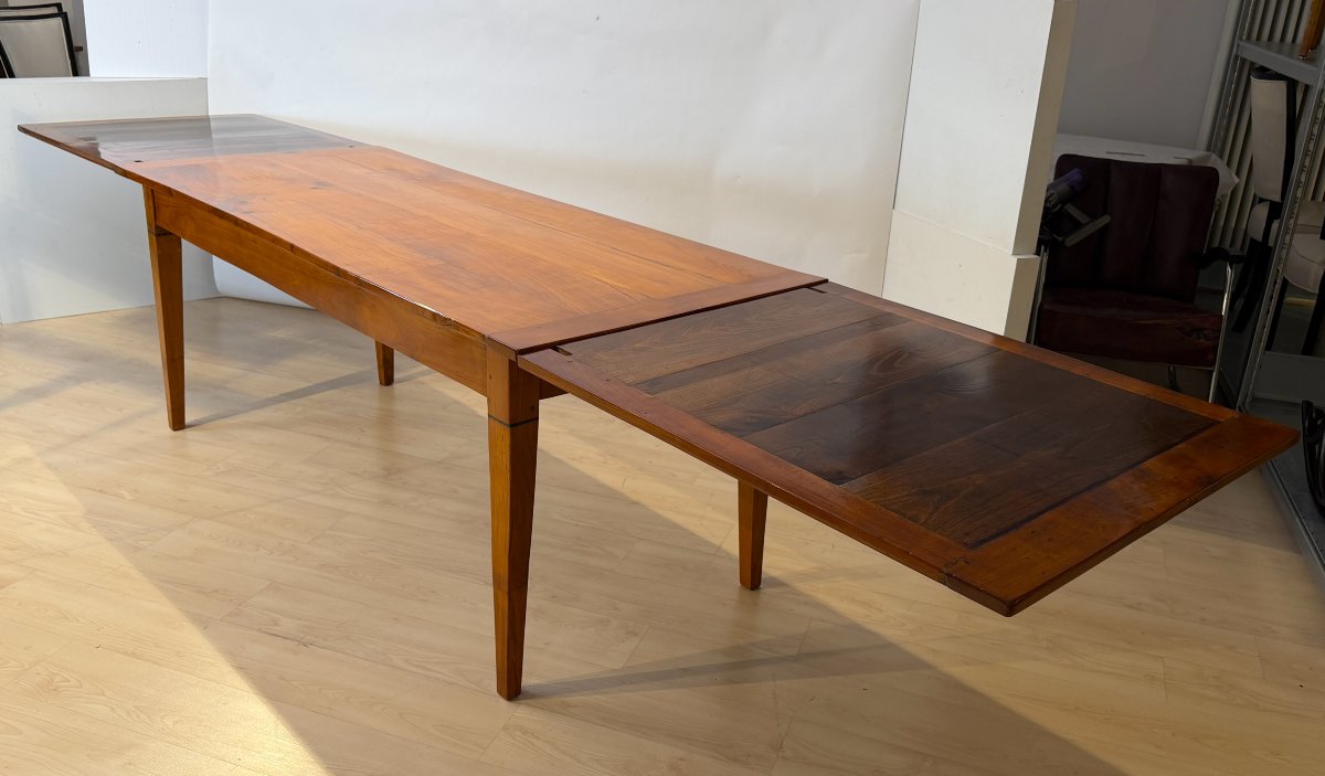 Table à rallonges Biedermeier, bois de cerisier, châtaignier, France, vers 1820-photo-4