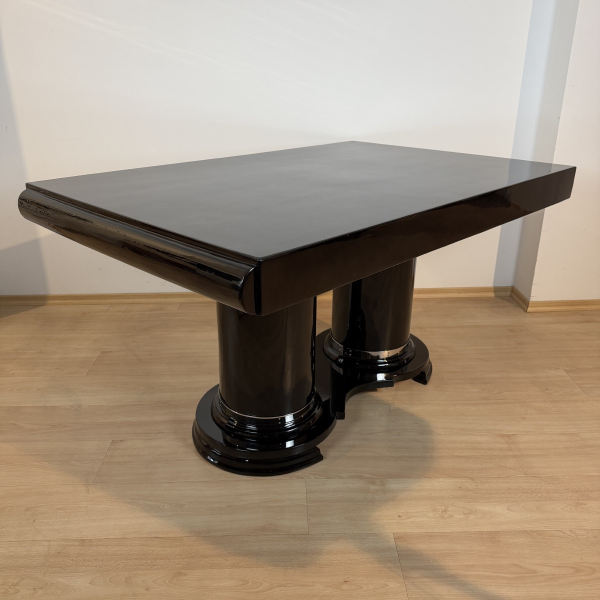 Art Deco Dining Table, Black Lacquer, Metal, France, Circa 1930-photo-3